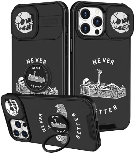 Pegmode (2in1 for iPhone 12 Case/iPhone 12 Pro Case Skull Skeleton Women Girls Cute Goth Phone Cases Fun Scary Design with Camera Cover+Ring Holder Cool Gothic Fashion for Apple 12/12 Pro Cover 6.1''