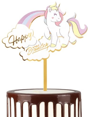 Mciskin Cartoon Happy Birthday Cake Topper Acryl Cupcake Topper für Geburtstagsparty Gold Cake Topper Happy Birthday für Mädchen oder Jungen Babys Gold Thema Kuchen Dekorationen Supplies (weißes