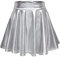 Damen Metallischer Faltenrock Mini Skater Rock PU Lederrock Sexy Hohe Taille A-Linie Silber Rock Karneval Metallic Y2K Tennisrock Tanzrock Rave Party Club Kostüme