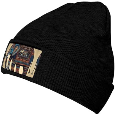 FRESQA Strickmütze mit Aufschrift Happy Thanksgiving Day, unisex, Wolle, stilvolle Kappe für Erwachsene für Freizeit und Outdoor-Aktivitäten, Azteken-Elefant, Einheitsgröße