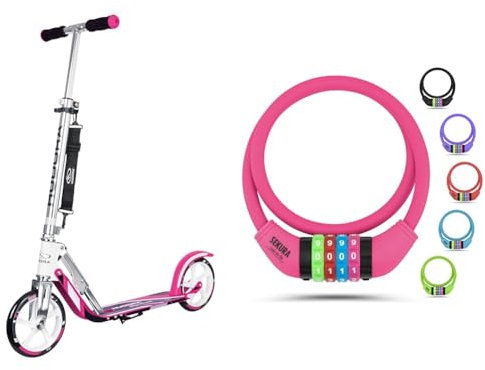 HUDORA BigWheel 205 Scooter - Stabiler Aluminium-Roller & Büchel Fahrradschloss Kinder I Farbenfroh und ohne Schlüssel