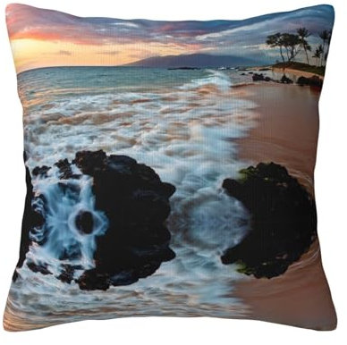 RAXER Strand-Maui-Hawaii-Kissenbezug, Wolken, Standardgröße, 45 x 45 cm, weicher bedruckter Plüsch-Kissenbezug mit verstecktem Reißverschluss