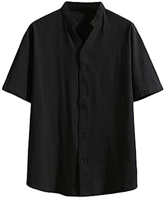 Hehiy Chemise en lin pour homme - Manches courtes - Boutonnée - Coupe droite - Chemise de loisirs d'été - Plage - Chemise hawaïenne - Chemise en lin pour homme - Taille 4XL, Noir , XXL