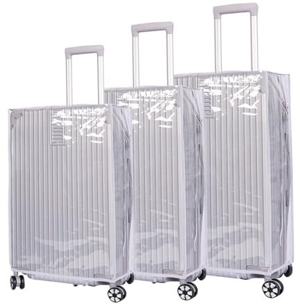 Housse de valise 3 pièces, housse de protection bagage en PVC transparent épais, avec bande fixation inférieure réglable, pour bagages valise à roulettes