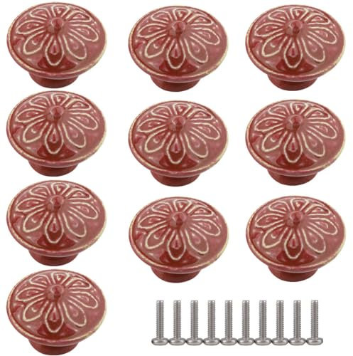 ZESLIV 10 Stk Möbelknöpfe Möbelgriffe aus Keramik Schubladenknopf Schranktürknöpfe, 40mm Möbelknopf Kinderzimmer Möbelknauf, Braun