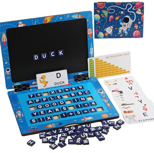 bephible Geburtstagsgeschenk für 4-jährige Kinder, interaktives Lernspielzeug, Mein erster Laptop, magnetisches Zeichenbrett aus Holz für Kleinkinder, Lernen, kreatives Spielen, 2–7 Jahre Blau