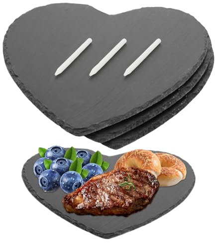ZOFUN 3 Stück Schieferplatte Servierplatte Herz, 25CM Servierplatten aus Schiefer Herz, Schieferplatten schiefer untersetzer zum Servieren, Beschriften, Schieferherzen für Buffet, Sushi und Käse