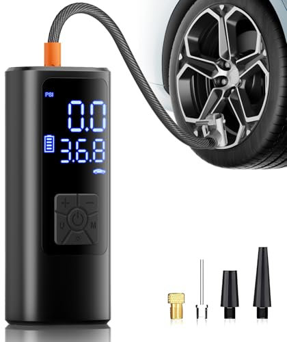 HOVVIDA Compresor de Aire Portatil, Inflador Ruedas Coche 150 PSI (10,3 Bar) 5V, Compresor Aire Coche Bicicleta, Batería Recargable, con LED, para Coche, Moto, Bicicleta, Pelota
