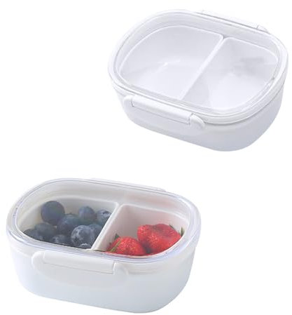 JINGHANGER 2 Stück Snackbehälter mit 2 Fächern 13,4x11,4x5,2 cm Bento Snackbox Frischhaltedosen mit Deckel Wiederverwendbar Kleine Snackbehälter für Mini Kühlschrank