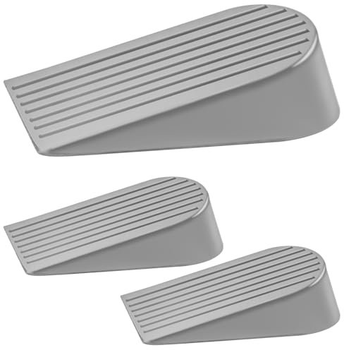 3 Pack Door Stoppers, Extra Large Door Wedges Rubber Door Stops, Non-Slip, Heavy Duty Door Stopper for Floor, Tall Door Stopper Holder Indoors Outdoors Doorstops, Grey