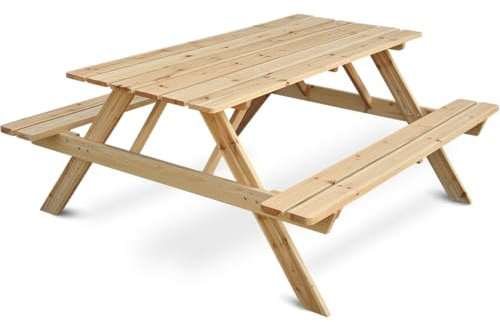 holz4home® Picknickbank aus Holz I Outdoor Sitzbank mit Tisch I Picknicktisch Massivholz Gartenmöbel I Naturholz Sitzgruppe Tisch mit Bänken I Für Garten Terrasse Gastronomie (140 cm)