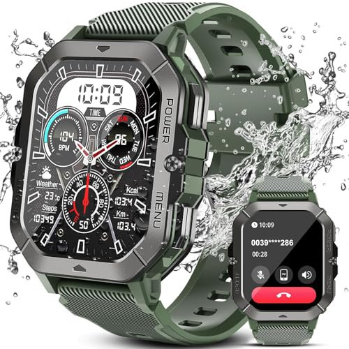 Bambooinn C28 Reloj inteligente para hombre, resistente al agua 5 ATM, 2,02 pulgadas, HD, reloj militar para hombre con presión arterial, reloj inteligente para hombre con frecuencia cardíaca, monitor