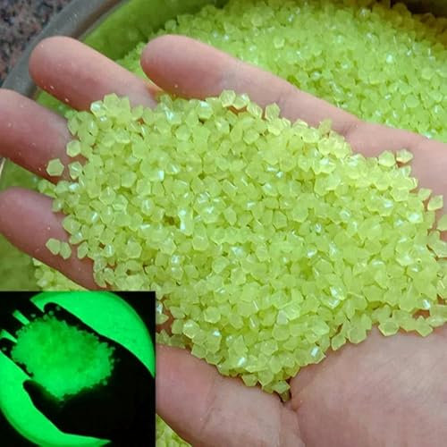 Leuchtsand, im Dunkeln leuchtende Kieselsteine, Steine für Haus, Garten, Außenwege, Rasendekoration, Aquarium-Dekor, 3–5 mm, 2000 Stück, Gelb