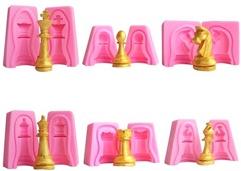Molde de Chocolate, 6 Piezas Decoraciones de Pastel de Formas de Ajedrez, Adorno de Pastel de Ajedrez de Silicona, Molde de Juego, Molde de Caramelo, Molde de Fondant de Hielo