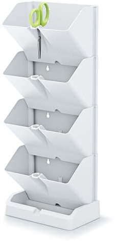 Stolmet Vertical Garden Planter Mini Cascade - Space-Saving Indoor & Outdoor Wall Planter with 4 x 1L Plant Pots - Available in White & Anthracite - Dimensions: 195mm x 114mm x 475mm (1, White)