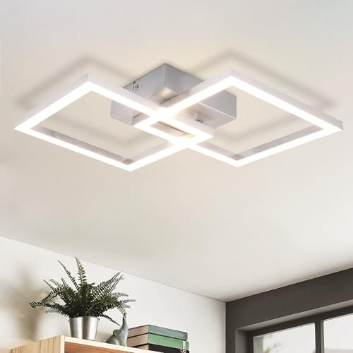 Homefire Deckenleuchte LED Deckenlampe Wohnzimmer - Modern Design Küchenlampe 24W 3000K Wohnzimmerlampe Flurlampe Warmweiß Schlafzimmerlampe Flur Deckenbeleuchtung Eckig Silber für Esszimmer Büro