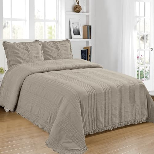MS Hometex Interiors Mikrofaser Tagesdecke 150x220 mit 1 Kissen Set 50x70 – Bettüberwurf aus 100% Polyester mit Volants – Extraweiche pflegleichte Überwurf für Bett, Sofa & Couch (IVAL Beige)