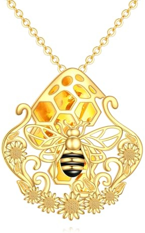 YFN Biene Kette Sterling Silber Bernstein Wabe Biene Halskette Daisy Honeybee Schmuck Geschenk für Damen