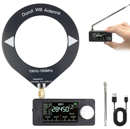 Radio Portatil Pequeña SI4732, HOVCEH Radio Am FM,LSB Portatil con Antena Donut y Antena Telescópica, Radios Pequeña Recargable 0.5-108 MHz Receptor de Banda Completa