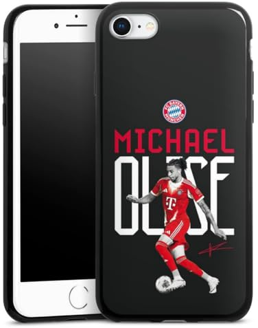 Slim Case extra dünn kompatibel mit Apple iPhone SE 2020 Silikon Handyhülle schwarz Hülle FC Bayern München Michael Olise Offizielles Lizenzprodukt
