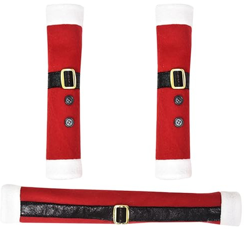 Joygoodta Refrigerator Door Handle Covers, Christmas Fridge Handle Covers 3Pcs Santa Suit Kitchen Christmas Refrigerator Xmas Kitchen Decorations for Microwave, Dishwasher, Oven
