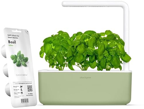 Click & Grow Serra Smart 3 Capsule, Orto da Casa, Idroponica Semplificata | Smart Garden Indoor. Kit Completo con 3 Capsule di Basilico Incluse. Illuminazione e Irrigazione Automatica. Serra da interno