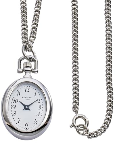 Kettenuhr Umhhängeuhr oval 21x26mm, Set, 2-TLG., mit Panzerkette 70cm RegentP-779 silberfarbig