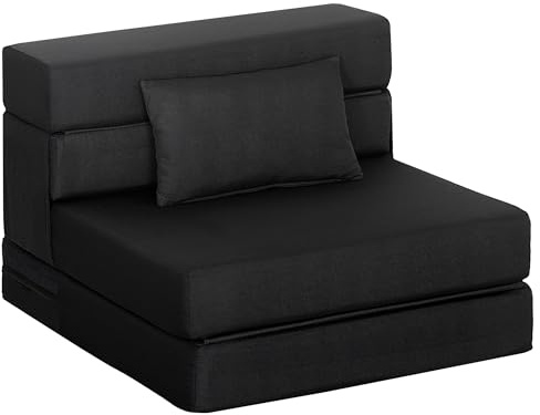 HOMCOM Verwandlungssessel 1-Sitzer 3-in-1 Leinenoptik Stoff Schwarz | Klappbarer Sessel mit Bett, Flanell-Chaise, Polster, klappbare Matratze 210cm für Gäste, Wohnzimmer, kleine Räume