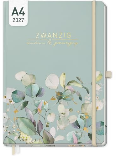 Häfft® Wochen-Notiz-Kalender 2027 A4 Minty Leaves | Terminplaner & Notizbuch in einem, Wochenplaner Kalenderbuch, Notiz-Timer mit Hardcover, Goldprägung & Einstecktasche
