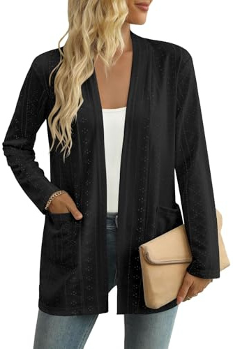GLEENOD Gilet Femme Cardigan Ouvert Maille Ajourée Manches 3/4 Longues | Manches 3/4, devant ouvert sans boutons, maille ajourée, gilet léger d'été