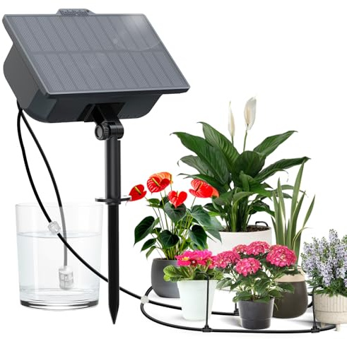 RAINPOINT Solar Bewässerungssystem, Automatische Bewässerung Garten für 15 Topfpflanzen, 3-Wege-Parallelbewässerung mit 15+5m Tropfschlauch, 45L/H, Sofortiges Bewässern für Outdoor/Balkon/Gewächshaus