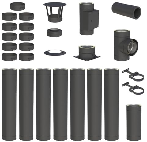 8 m Edelstahlschornstein Ø 150 mm Komplettset doppelwandig DW-Black Bodenmontage