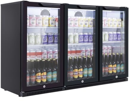 Baridi Back Bar Drinks Fridge/Cooler with Double Glazed Glass Hinged Door & Security Lock for Commercial & Domestic Settings 307L, Black – DH336