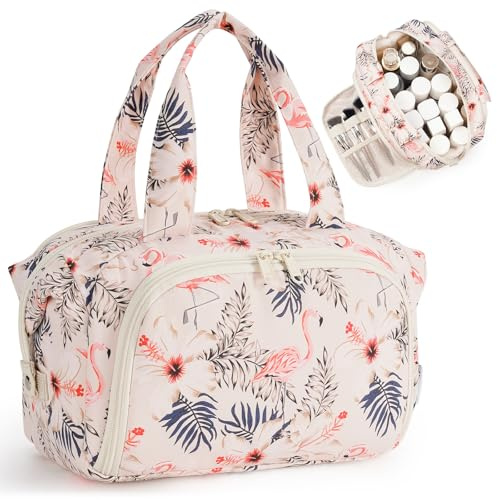 Narwey Kulturtasche Damen Gross Kulturbeutel Waschtasche Kosmetiktasche | Weit Geöffnete Make up Organizer Tasche Reise, Organisierte Fächer, Trocken und Nasstrennung, Geschenke für Frauen Mädchen