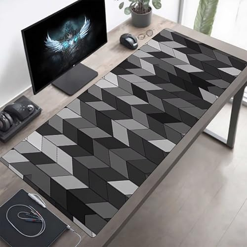 Mouse Mat, Large Gaming Mouse Pad, 90 x 40cm Non-Slip Rubber Base Desk Pad with Water-Resistant Surface, Precision Control Computer Keyboard Mat for Gaming, Office Laptop Lattice Grey PjY7045 4-Q