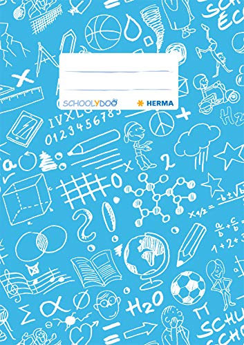 HERMA 19421 Heftumschlag A5 Schoolydoo Hellblau, Hefthülle mit Beschriftungsetikett aus strapazierfähiger & abwischbarer Polypropylen-Folie, Heftschoner für Schulhefte, farbig