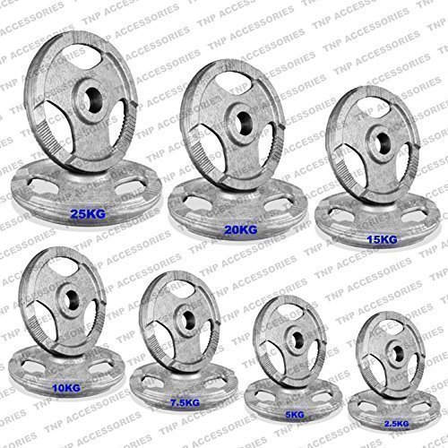 TNP Accessories 2-Inch Olympic Cast Iron Weight Plates (Set of 2) | Heavy-Duty Silver Tri-Grip for Barbells & Dumbbells | Home & Commercial Gym Strength Training (2 x 25kg)