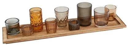 Creative Co-Op Plateau en Bois avec 9 photophores en Verre, 55,9 x 14 cm