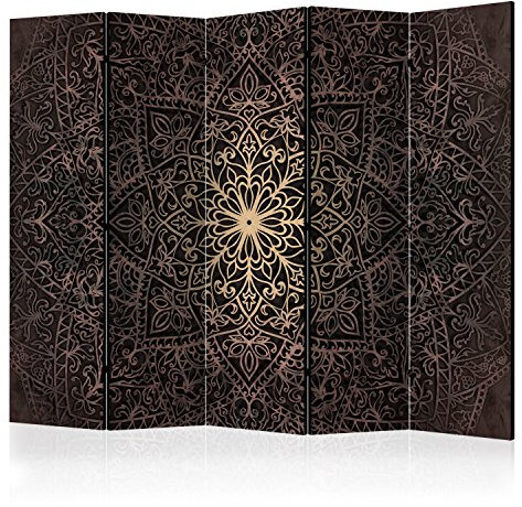 RAUMTEILER/PARAVENT B&D XXL - Paravent Raumteiler Innen Mandala Ornament 225x172 cm 5-teilig Einseitig Raumtrenner Trennwand Holz Room Divider Spanische Wand Raum Abtrennung schwarz beige