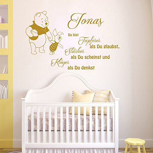 Vinyl Wandtattoo Zitat Du bist Tapferer Als Du Glaubst Stärker Als Du Scheinst und Klüger Winnie Puuh the Pooh mit Namen für Kinder Baby Wandaufkleber Wandsticker Wanddekoration für Kinderzimmer A624