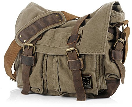 Jonon Bolso bandolera vintage de lona para hombre de 13.3 a 17 pulgadas (tamaño 14.7 pulgadas, verde), Green, größe 14.7