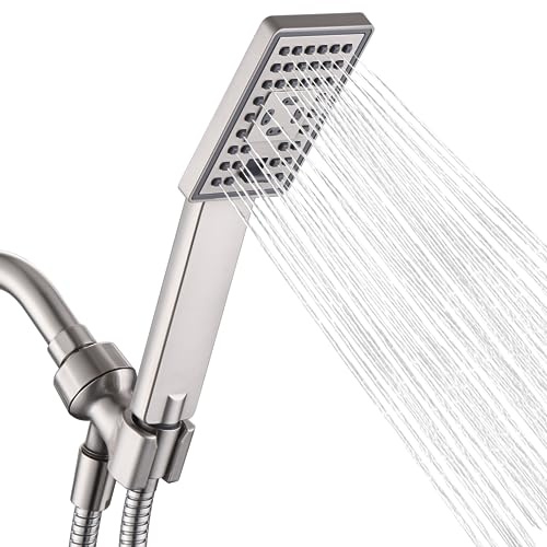 BRIGHT SHOWERS Handheld Shower Head Set High Pressure Hand Held Showerhead with 60 Inch Flexible Shower Hose and Adjustable Shower Arm Mount Bracket, 3 Spray Settings Shower Wand, Brushed Nickel