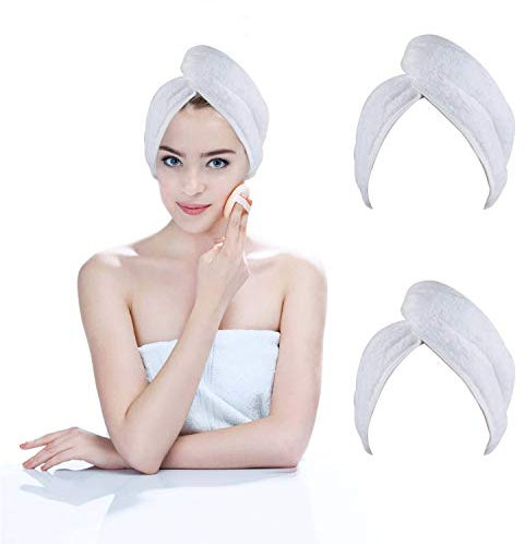 KinHwa Haarturban Mikrofaser Handtuch Haare Turban Handtuch mit Knopf Haarturban schnelltrocknend Haarhandtuch für Lange Haare und alle Haartypen super saugfähig und weich 25cmx65cm 3 Pack Weiß