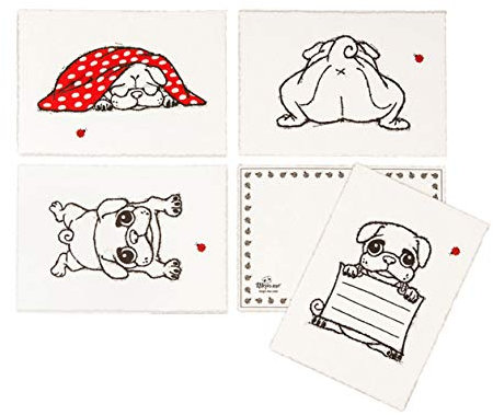 MOPS ME 4 Postkarten, Karten, Postkarte, Karte, mit Büttenrand, Set Nr. 4