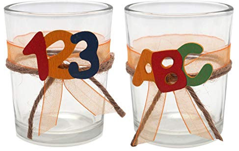 ZauberDeko 2X Teelichtglas Schulanfang Einschulung Tischdeko ABC Party Kinder Bunt