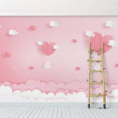 Perfect wallpape Papier peint 3D Papier peint chambre d'enfant non-tissé amical pour l'environnement papier peint fille chambre rose murale princesse chambre chevet fond d'écran 3D amour-400cm×280cm