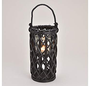 Wurm - Laterne Weidengeflecht mit Windlicht Glas aus Naturmaterial Schwarz (B/H/T) 15x31x15cm