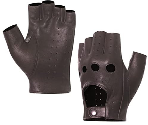 Harssidanzar Herren Fingerless Half Finger Leder Fahrhandschuhe Lammfell Ungefüttert Upgrade GM032EU,Braun,Größe S