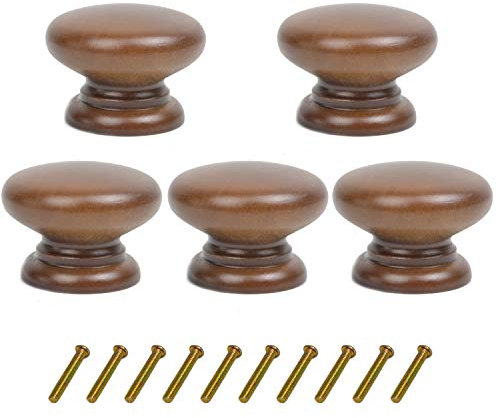 Mysummer 5 Pack Round Wood Drawer Knobs Walnut Finished Kitchen Cabinet Pulls Handles Hardware for Kitchen Cabinets Furniture Dresser Wardrobe Cupboard Drawer Pulls Knobs 33x25mm/1.3x0.98inch(DiaxH)