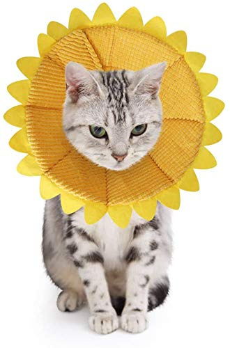 SLSON Collerettes pour Chiens Chat Anti-Morsure Protection Ajustable Collier de Récupération Comfy Cone pour Chiens et Chat avec Adorable Motif de Tournesol Jaune(S)